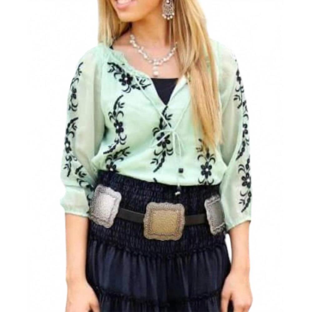 NEW R CINCO RANCH grace embroidered top in mint